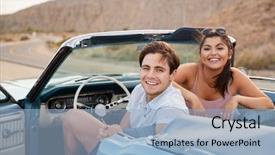  Presentation with road trip - PPT theme featuring road trip in open top background and a light blue colored foreground