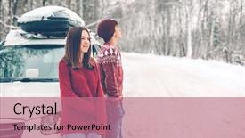  Presentation with golden christmas trumpet and red - Slides enhanced with road trip on the january background and a coral colored foreground