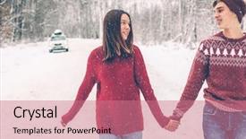  Presentation with golden christmas trumpet and red - Colorful PPT layouts enhanced with road trip on the january backdrop and a coral colored foreground