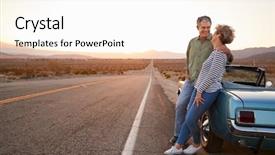  Presentation with road trip - Beautiful presentation theme featuring road trip standing by car backdrop and a sky blue colored foreground