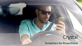  Presentation with driving road - Slide set consisting of road trip transport travel technology and people concept - man in sunglasses driving car with smartphone background and a lemonade colored foreground