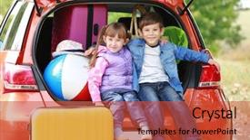  Presentation with children - Beautiful slide set featuring road trips kids - cute children near modern car backdrop and a red colored foreground