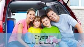 Presentation with portrait happy family smiling - Cool new PPT theme with road trips kids - smiling happy family backdrop and a light blue colored foreground