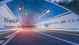  Presentation with tunnel - Theme with road tunnel in the mountains background and a light blue colored foreground