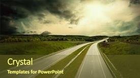  Presentation with night sky plane view - Presentation theme featuring road under sky with clouds background and a tawny brown colored foreground