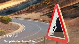  Presentation with patriarchy sexism on warning road - Amazing PPT theme having road warning sign falling stones backdrop and a coral colored foreground