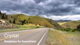  Presentation with urban rural communication - PPT layouts consisting of road ways - scenic route through the hills background and a coral colored foreground