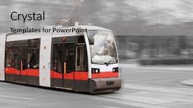  Presentation with tram - PPT theme featuring road wien - modern city tram on moving background and a light gray colored foreground