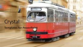  Presentation with tram - PPT theme featuring road wien - vintage city tram on moving background and a coral colored foreground