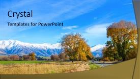  Presentation with autumn morning - Audience pleasing theme consisting of road with a beautiful view backdrop and a light blue colored foreground