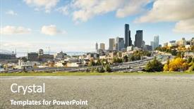  Presentation with seattle - Slide deck having road with cityscape and skyline of seattle background and a mint green colored foreground