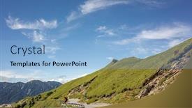  Presentation with blue green - Amazing slide deck having road-with-green-grassland-under backdrop and a light blue colored foreground