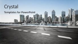  Presentation with vancouver city - Presentation design featuring road with skyline background vancouver background and a light blue colored foreground