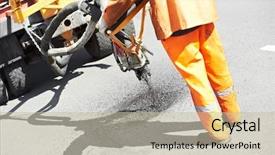  Presentation with asphalt road animtion - Beautiful PPT theme featuring road worker at asphalt roadway backdrop and a mint green colored foreground