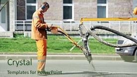  Presentation with asphalt road animtion - Beautiful slide set featuring road worker at asphalt roadway backdrop and a  colored foreground