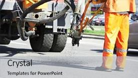  Presentation with asphalt road - PPT layouts enhanced with road worker at asphalt roadway background and a light gray colored foreground