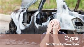  Presentation with road accident - Cool new PPT layouts with wreck accident or arson fire backdrop and a coral colored foreground