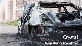  Presentation with road accident - Beautiful slide deck featuring wreck accident or arson fire backdrop and a dark gray colored foreground
