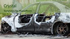  Presentation with road accident - PPT theme with wreck accident or arson fire background and a seafoam green colored foreground