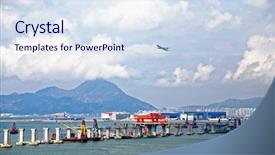 Presentation with bridge construction - Slides with roadbridge - construction site of hong kong background and a sky blue colored foreground