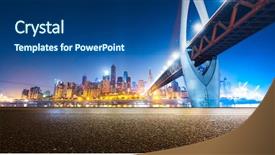  Presentation with scene - PPT theme with roadbridge - night scene of chongqing background and a ocean colored foreground