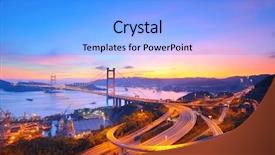  Presentation with rustic bridge pebbles purple butterflies - Audience pleasing presentation theme consisting of roadbridge - sunset at tsing ma bridge backdrop and a light blue colored foreground