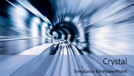  Presentation with moving fast train track - Beautiful presentation theme featuring roadlight gateway - abstract train moving in tunnel backdrop and a light blue colored foreground