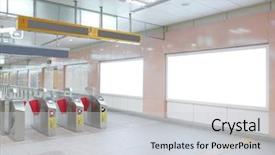  Presentation with station - PPT theme having roadlight gateway - blank billboard in railway station background and a light gray colored foreground