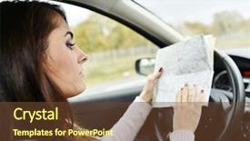  Presentation with wheel - Colorful theme enhanced with roadmap - woman at steering wheel reading backdrop and a  colored foreground