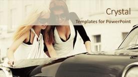  Presentation with women retro - Beautiful presentation design featuring roadmap - young fashion women backdrop and a cream colored foreground