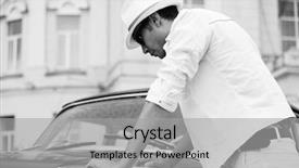  Presentation with classic car - Presentation design consisting of roadmap - young man with a road background and a light gray colored foreground