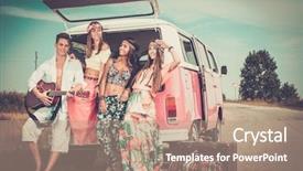  Presentation with black road - Cool new presentation with roads black white - multi-ethnic hippie friends with guitar backdrop and a coral colored foreground