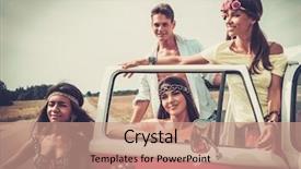  Presentation with multi sports kids - Slide deck having roads black white - multi-ethnic hippie friends with guitar background and a coral colored foreground