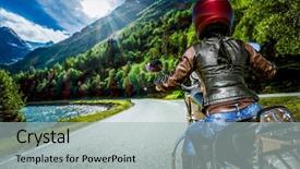  Presentation with rides - Audience pleasing theme consisting of roads life - biker girl rides a motorcycle backdrop and a light gray colored foreground