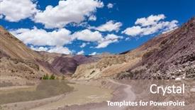  Presentation with mountain lake - Amazing PPT theme having roads of ladakh india mountain road in himalaya mountains road to tso moriri lake backdrop and a coral colored foreground