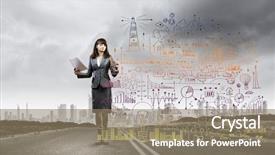  Presentation with business plan - Colorful presentation theme enhanced with roads sketch - businesswoman drawing business plan standing backdrop and a coral colored foreground