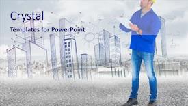  Presentation with black road - Beautiful presentation design featuring roads sketch - manual worker looking up while backdrop and a  colored foreground