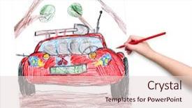  Presentation with road - PPT theme with roads sketch - off road car child drawing background and a lemonade colored foreground