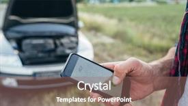  Presentation with phone - Presentation design having roadside - male person hand with phone background and a coral colored foreground