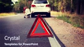  Presentation with forrest - Slide set featuring roadside - red warning triangle and broken background and a tawny brown colored foreground