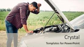  Presentation with tired - Audience pleasing PPT theme consisting of roadside - tired man tries to repair backdrop and a lemonade colored foreground