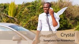  Presentation with car - Colorful PPT layouts enhanced with roadside - worried african american man backdrop and a coral colored foreground