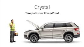  Presentation with suv car - PPT theme with roadside-car-mechanic-holding background and a  colored foreground