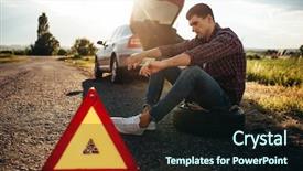  Presentation with tire - Presentation theme consisting of roadside safety - broken car concept man sitting background and a wine colored foreground