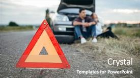  Presentation with tire - PPT layouts having roadside safety - broken car concept man sitting background and a gray colored foreground