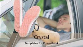  Presentation with roadside - PPT theme with roadside safety - man sleeping in the car background and a coral colored foreground