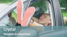  Presentation with roadside - Slide deck having roadside safety - man sleeping in the car background and a seafoam green colored foreground