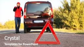  Presentation with patriarchy sexism on warning road - Slides featuring roadside safety - red warning triangle on asphalt background and a coral colored foreground