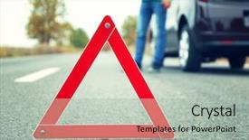  Presentation with road safety - Presentation theme with roadside safety - traffic warning sign on road background and a light gray colored foreground