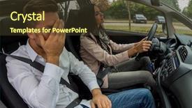  Presentation with self driving car - PPT theme with roadway safety - couple is driving background and a tawny brown colored foreground